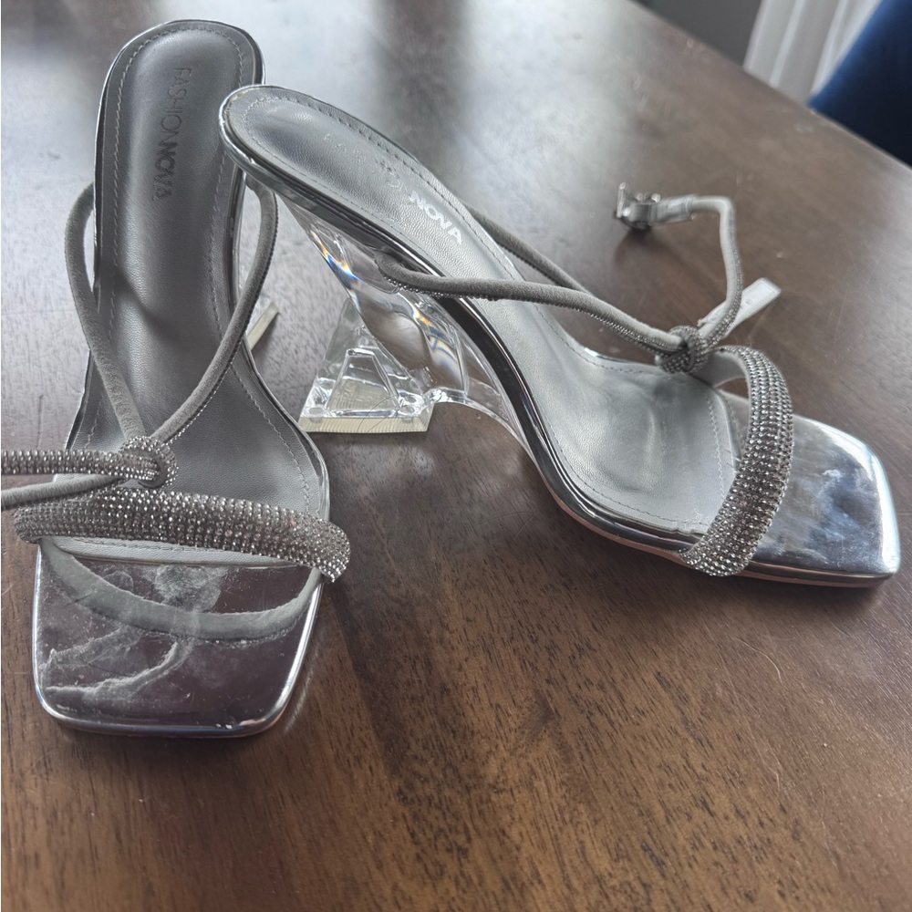 Fashion Nova Silver Strappy Heels